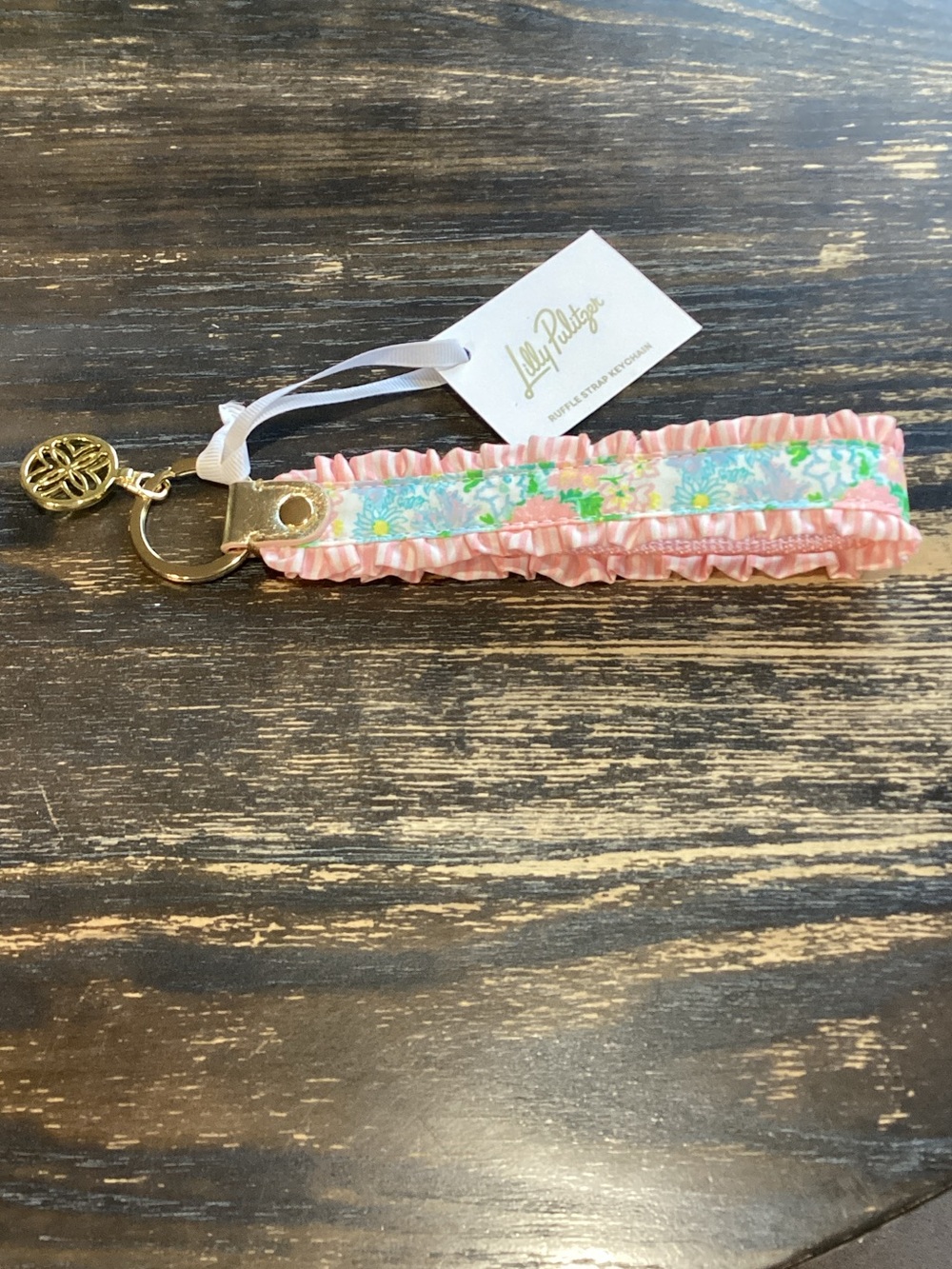 Lilly Pulitzer Pink Floral Ruffle Strap Wrist Keychain